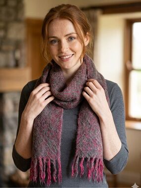 Mucros Weavers Cozy Pink & Gray Woven Fringe Scarf - Women's Accessory